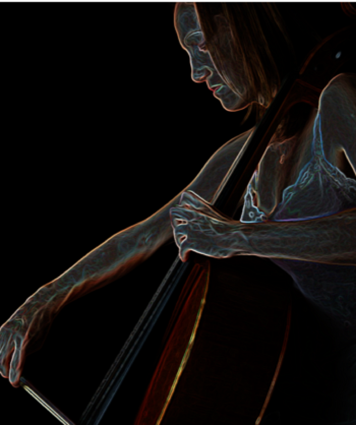 Belinda with cello outline