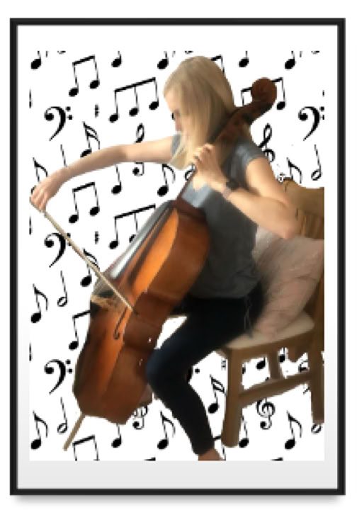Bel playing with notes all around