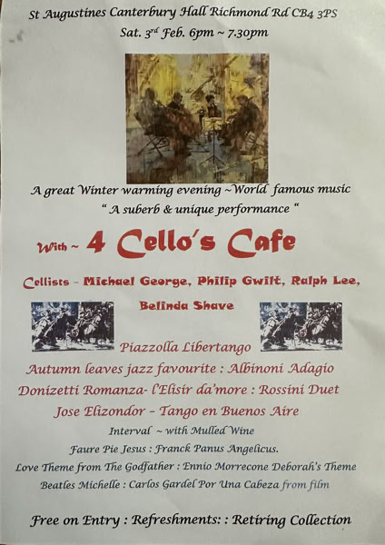 4 Cellos Cafe Concert at St Augustine's Church, Hall & Community Centre
