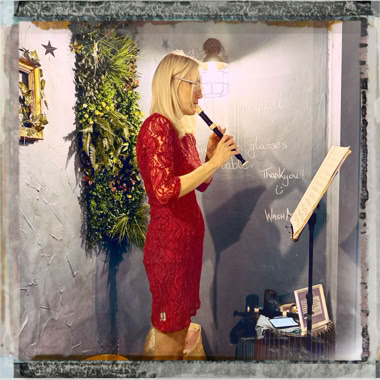 Bel playing Recorder at the Little Wine Bar 7.Nov.23